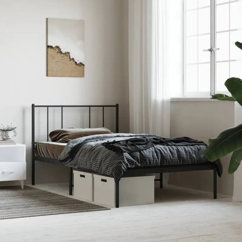 Robuust metalen latten bedframe met elegant ontwerp en extra opbergruimte - Zwart / 75 x 190 cm / met hoofdbord