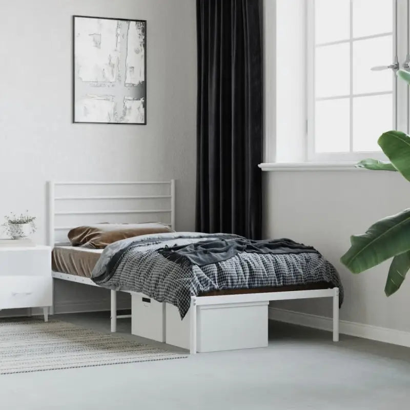 Robuust metalen latten bedframe met extra opbergruimte in klassiek design - Wit / 75 x 190 cm / met hoofdbord - Bedden