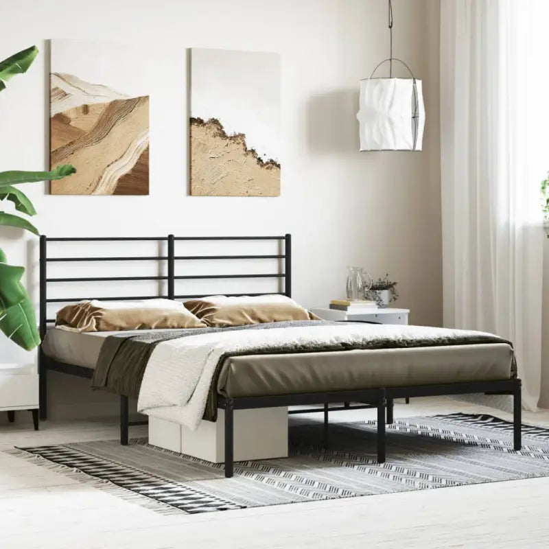 Robuust metalen latten bedframe met extra opbergruimte in klassiek design - Zwart / 120 x 200 cm / met hoofdbord