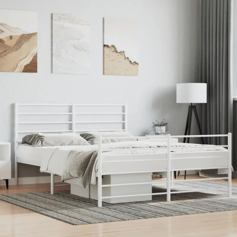 Robuust metalen latten bedframe met extra opbergruimte in klassiek design - Wit / 140 x 200 cm / met hoofdbord &