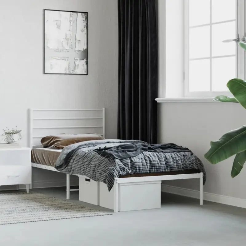 Robuust metalen latten bedframe met extra opbergruimte in klassiek design - Wit / 90 x 190 cm / met hoofdbord - Bedden