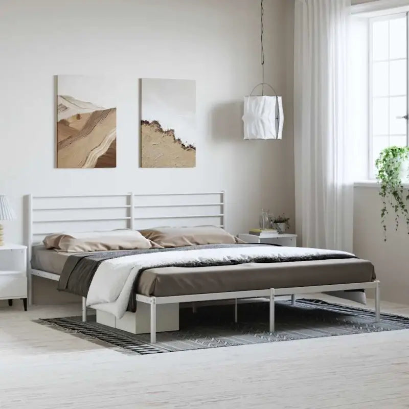 Robuust metalen latten bedframe met extra opbergruimte in klassiek design - Wit / 193 x 203 cm / met hoofdbord - Bedden