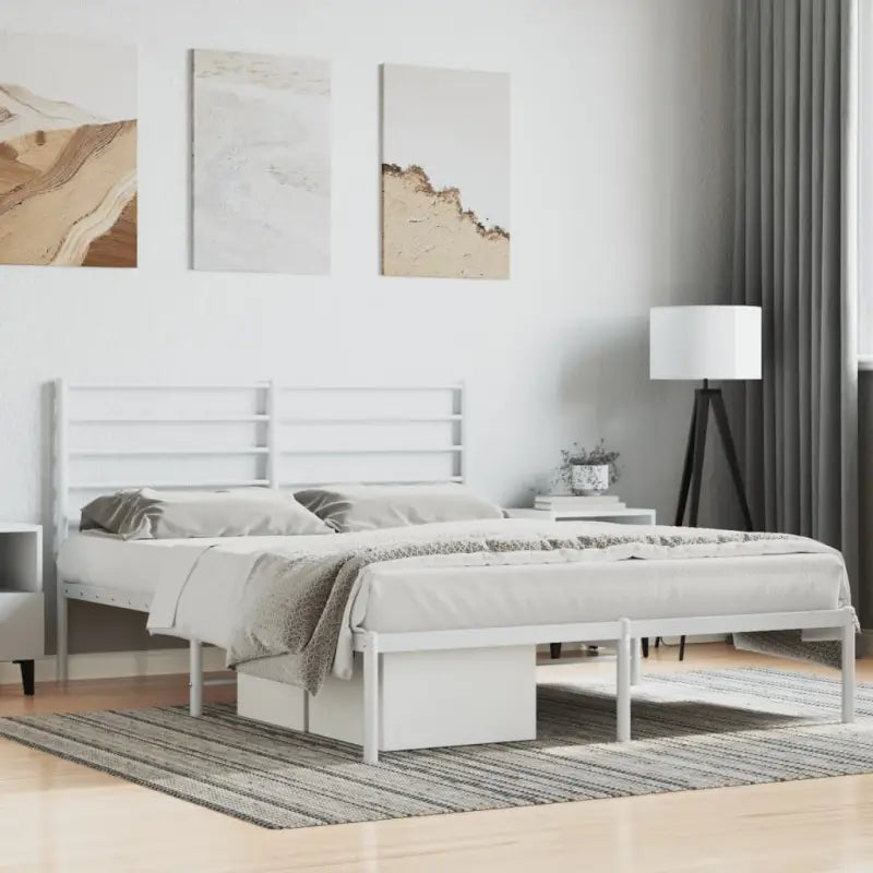 Robuust metalen latten bedframe met extra opbergruimte in klassiek design - Wit / 120 x 200 cm / met hoofdbord - Bedden