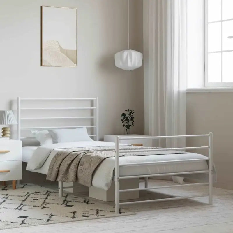 Robuust metalen latten bedframe met extra opbergruimte in klassiek design - Wit / 100 x 200 cm / met hoofdbord &