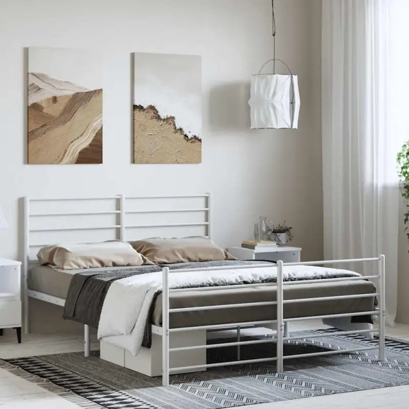 Robuust metalen latten bedframe met extra opbergruimte in klassiek design - Wit / 150 x 200 cm / met hoofdbord &