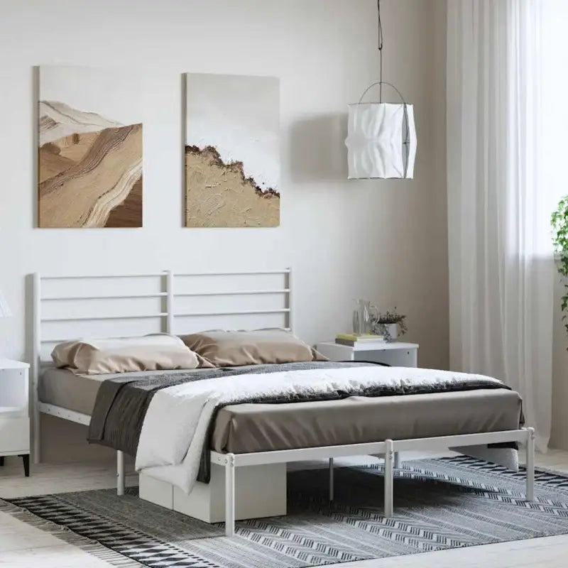 Robuust metalen latten bedframe met extra opbergruimte in klassiek design - Wit / 150 x 200 cm / met hoofdbord - Bedden