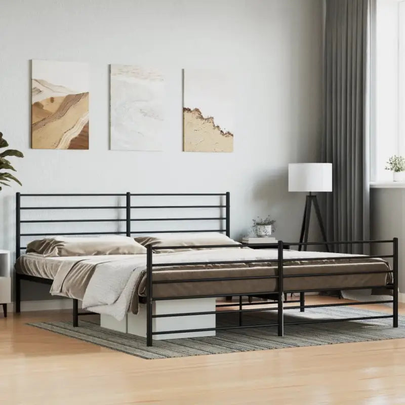 Robuust metalen latten bedframe met extra opbergruimte in klassiek design - Zwart / 180 x 200 cm / met hoofdbord &