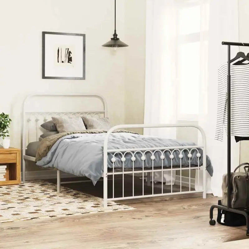 Robuust metalen latten bedframe met extra opbergruimte - Wit / 107 x 203 cm / met hoofdbord & voetbord - Bedden &