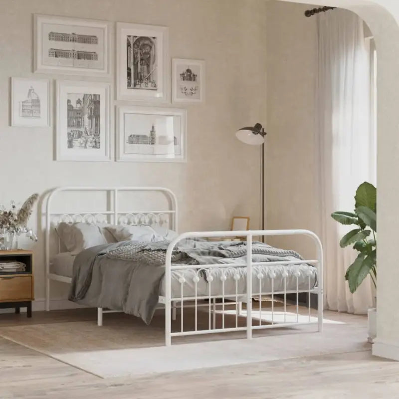 Robuust metalen latten bedframe met extra opbergruimte - Wit / 120 x 190 cm / met hoofdbord & voetbord - Bedden &