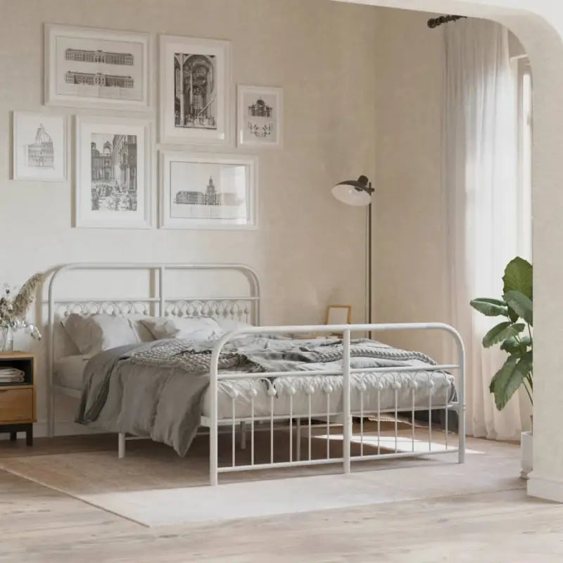 Robuust metalen latten bedframe met extra opbergruimte - Wit / 137 x 190 cm / met hoofdbord & voetbord - Bedden &