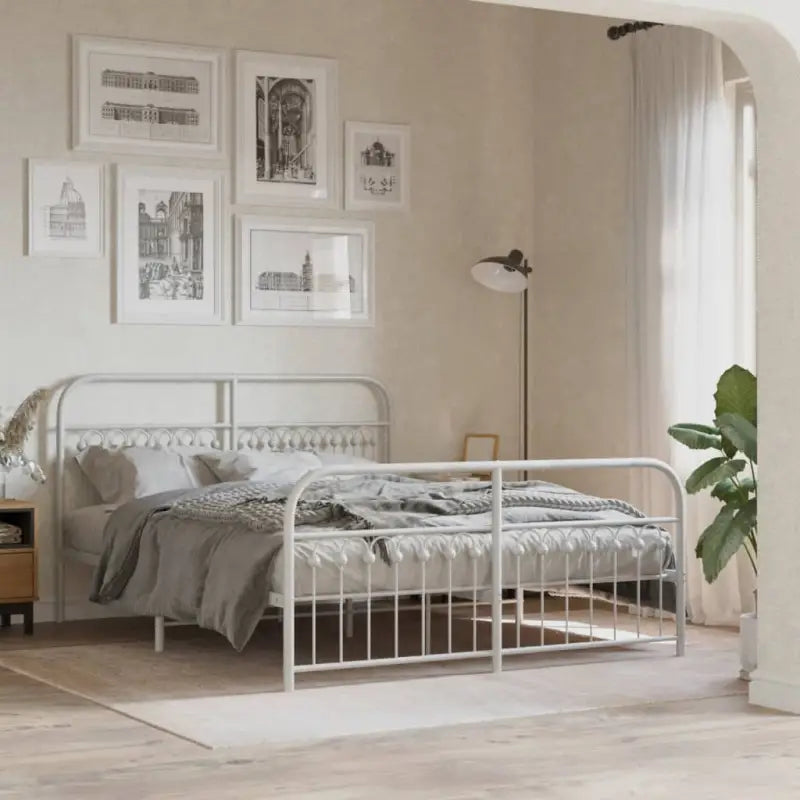 Robuust metalen latten bedframe met extra opbergruimte - Wit / 160 x 200 cm / met hoofdbord & voetbord - Bedden &