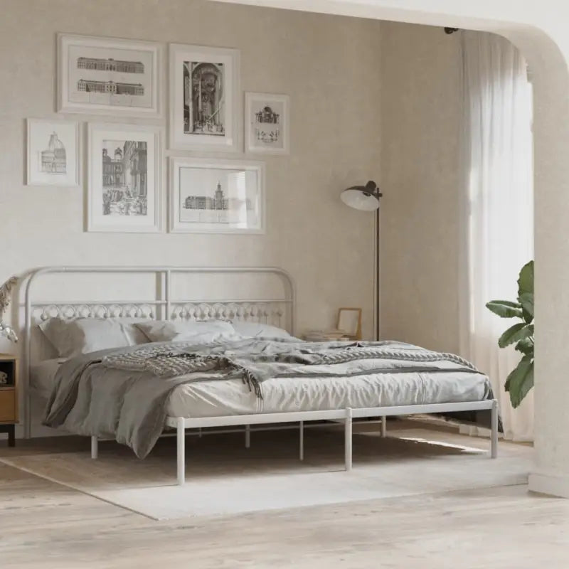 Robuust metalen latten bedframe met extra opbergruimte - Wit / 183 x 213 cm / met hoofdbord - Bedden & bedframes