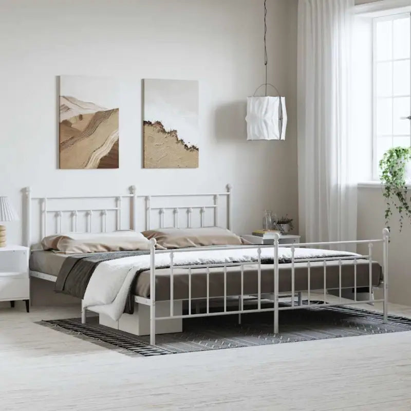 Robuust metalen latten bedframe met extra opbergruimte - Wit / 193 x 203 cm / met hoofdbord & voetbord - Bedden &