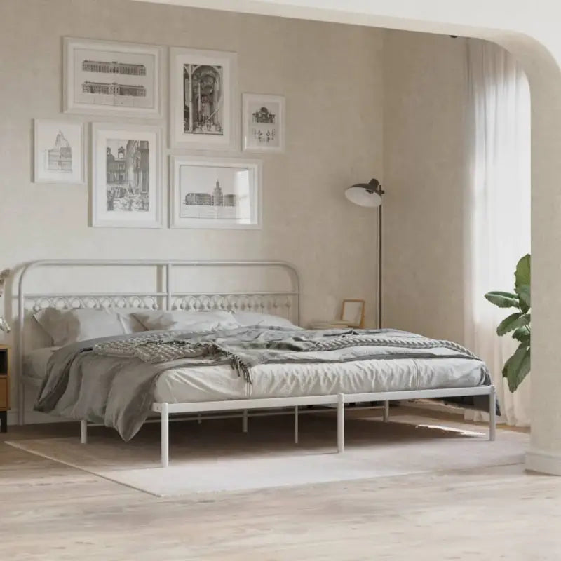 Robuust metalen latten bedframe met extra opbergruimte - Wit / 193 x 203 cm / met hoofdbord - Bedden & bedframes