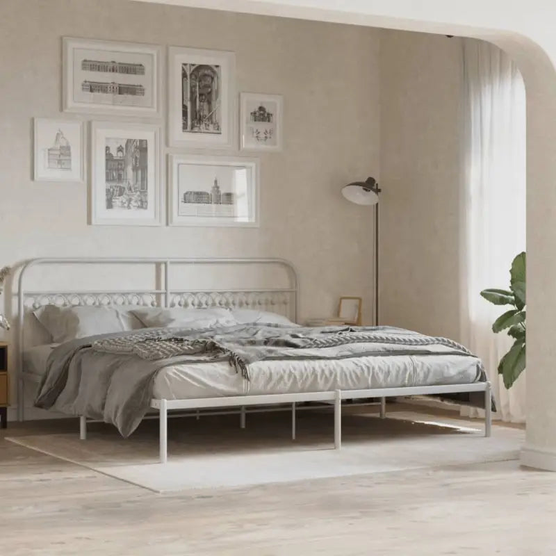 Robuust metalen latten bedframe met extra opbergruimte - Wit / 200 x 200 cm / met hoofdbord - Bedden & bedframes