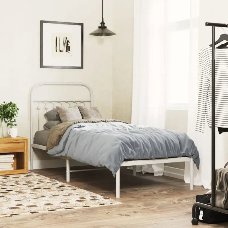 Robuust metalen latten bedframe met extra opbergruimte - Wit / 75 x 190 cm / met hoofdbord - Bedden & bedframes