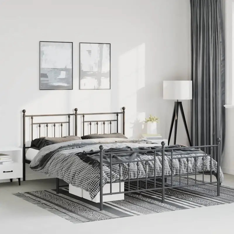 Robuust metalen latten bedframe met extra opbergruimte - Zwart / 135 x 190 cm / met hoofdbord & voetbord - Bedden &