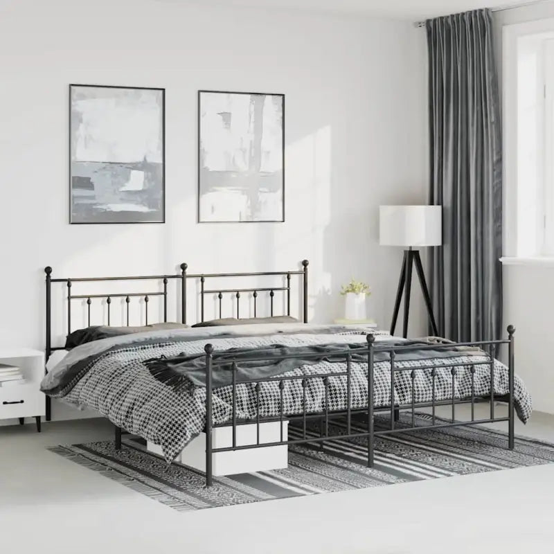 Robuust metalen latten bedframe met extra opbergruimte - Zwart / 193 x 203 cm / met hoofdbord & voetbord - Bedden &