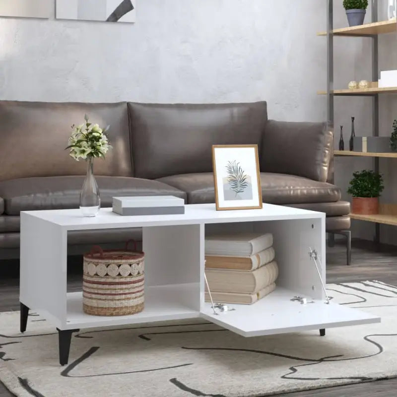 Salontafel in hoogglans wit met bewerkt hout voor een stijlvolle look - Salontafels