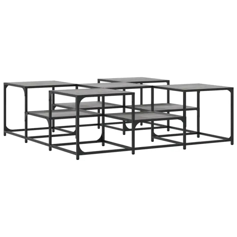 Salontafel met bewerkt hout en metalen frame met verstelbare poten - Salontafels