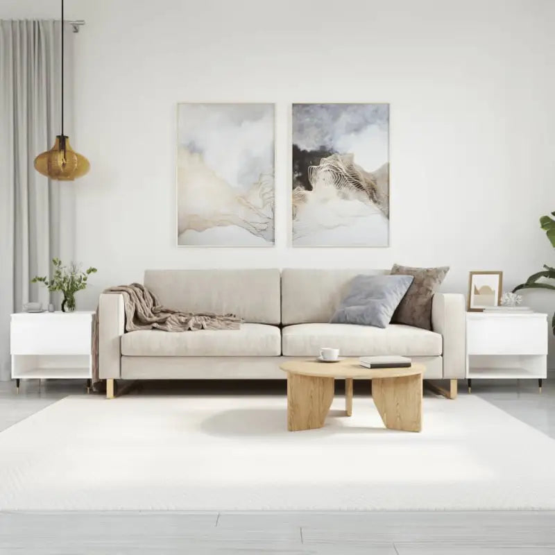Salontafel met bewerkt hout en metalen poten voor stijlvolle woonruimte - Hoogglans wit / 2 - Salontafels