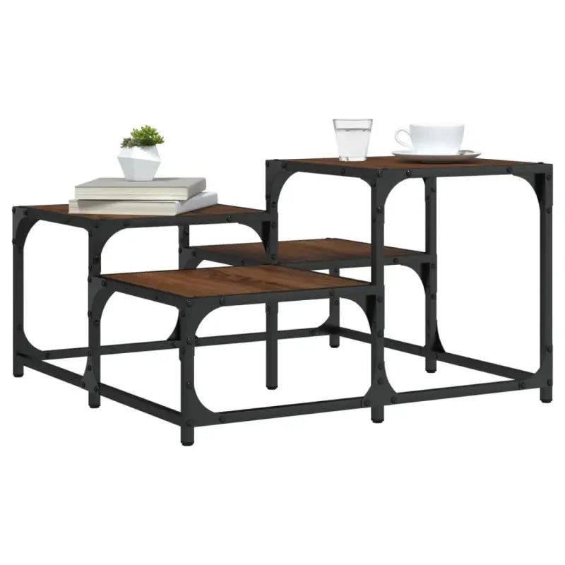 Salontafel met bewerkt hout metalen frame en verstelbare poten - bruin eikenkleur / 68 x 68 x 40 cm / 1 - Salontafels