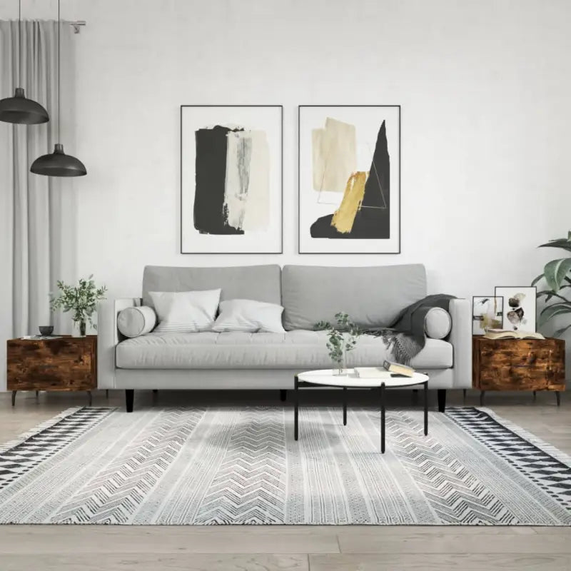 Salontafel met ijzeren poten en hoogglans wit bewerkt hout - Gerookt eiken / 2 - Salontafels