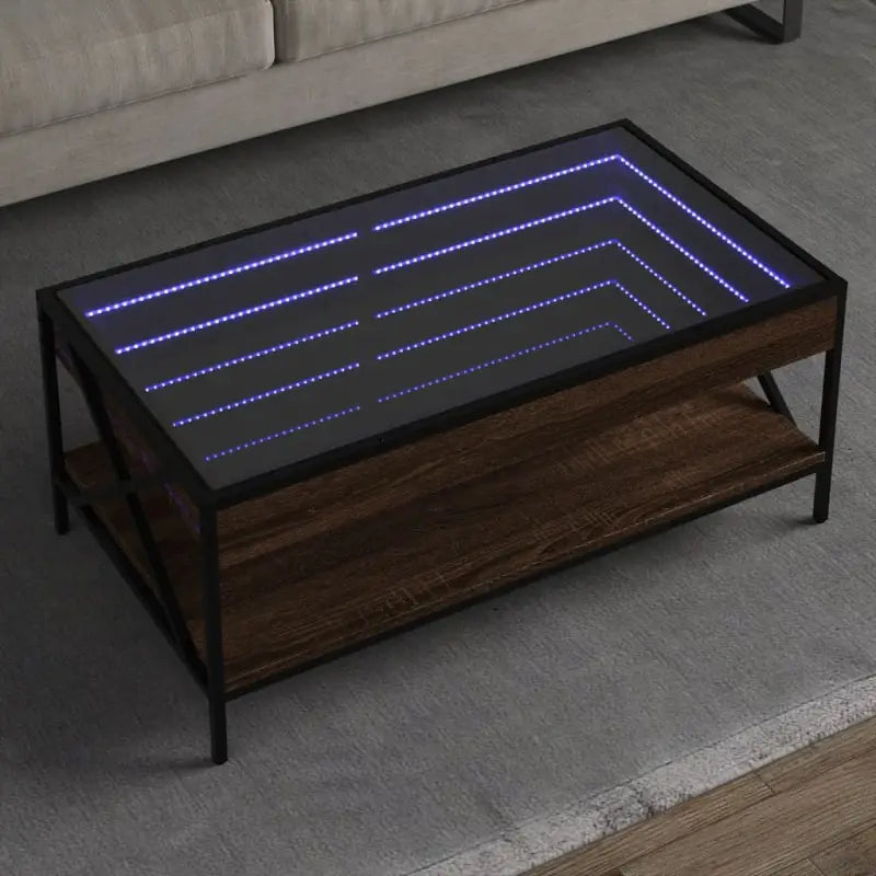 Salontafel met LED-infinity spiegel en bewerkt hout for een stijlvolle uitstraling - bruin eikenkleur / 90 x 50 x 38 cm