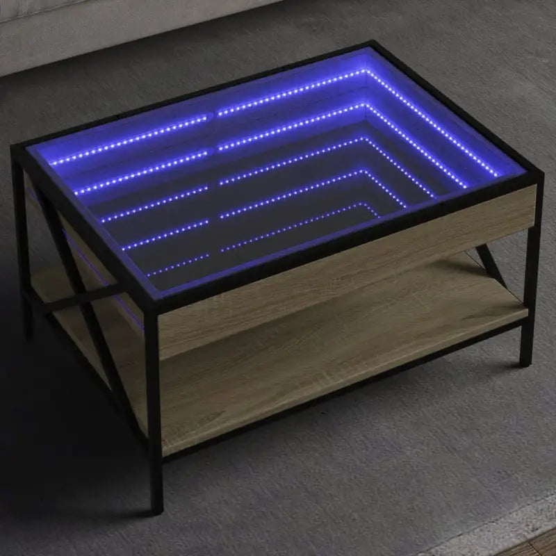 Salontafel met LED-infinity spiegel en bewerkt hout for een stijlvolle uitstraling - Sonoma eiken / 70 x 50 x 38 cm / 1