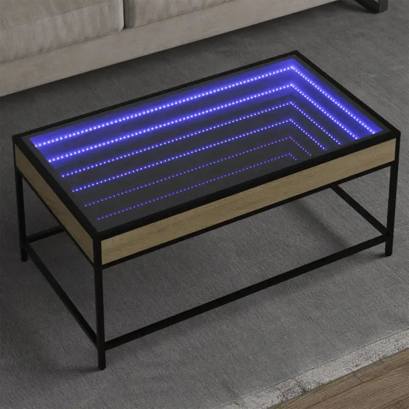 Salontafel met LED-infinity spiegel en bewerkt hout voor duurzame stijl - Sonoma eiken / 90 x 50 x 41 cm / 1