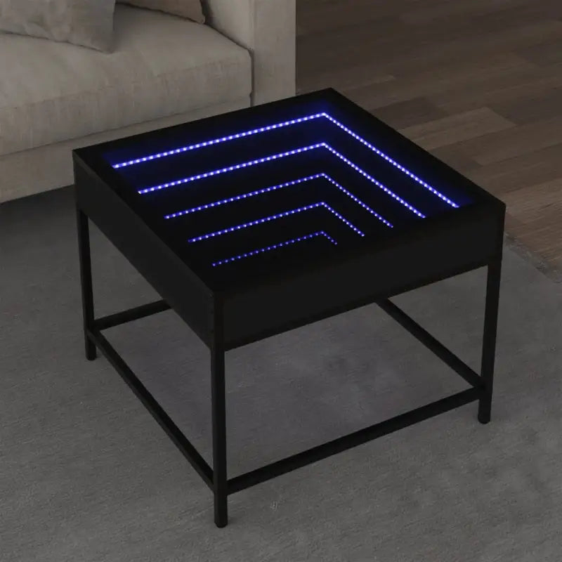 Salontafel met LED-infinity spiegel en bewerkt hout voor duurzame stijl - Zwart / 50 x 50 x 41 cm / 1 - Salontafels