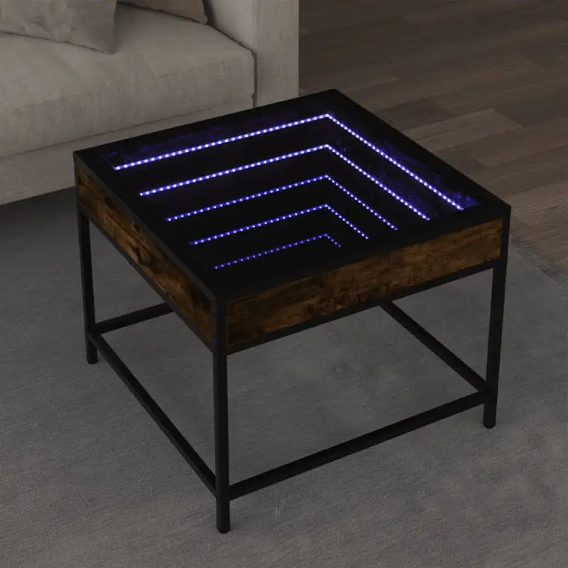 Salontafel met LED-infinity spiegel en bewerkt hout voor duurzame stijl - Gerookt eiken / 50 x 50 x 41 cm / 1