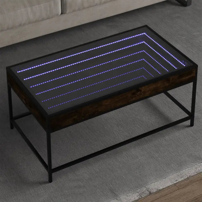 Salontafel met LED-infinity spiegel en bewerkt hout voor duurzame stijl - Gerookt eiken / 90 x 50 x 41 cm / 1
