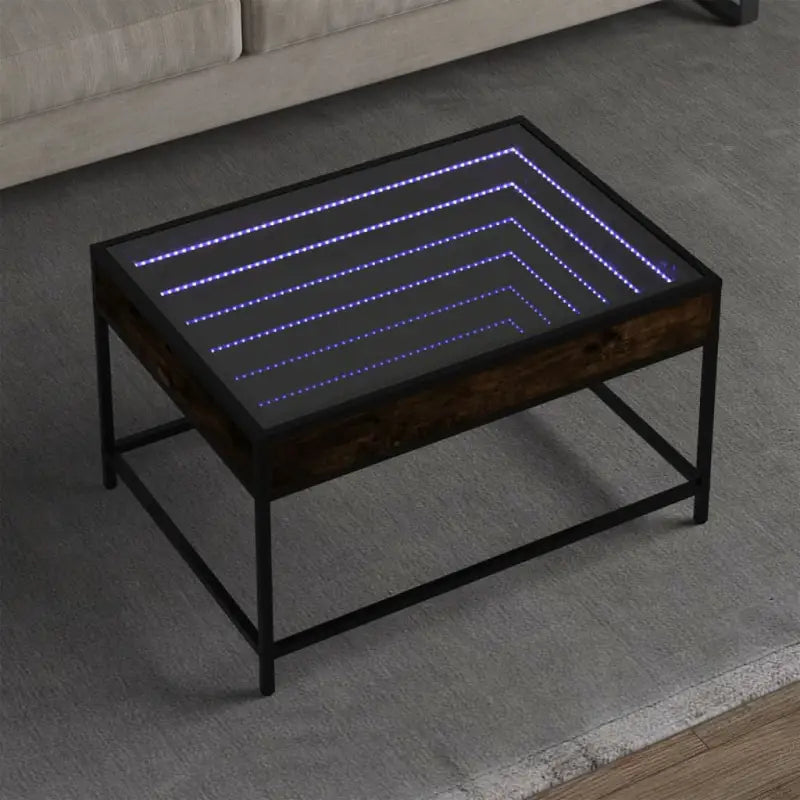 Salontafel met LED-infinity spiegel en bewerkt hout voor duurzame stijl - Gerookt eiken / 70 x 50 x 41 cm / 1