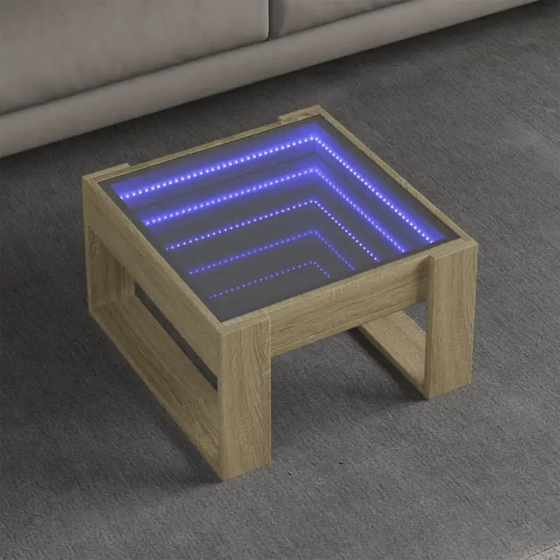 Salontafel met LED-infinity spiegel en bewerkt hout voor stabile stijl - Sonoma eiken / 1 / 50 cm - Salontafels
