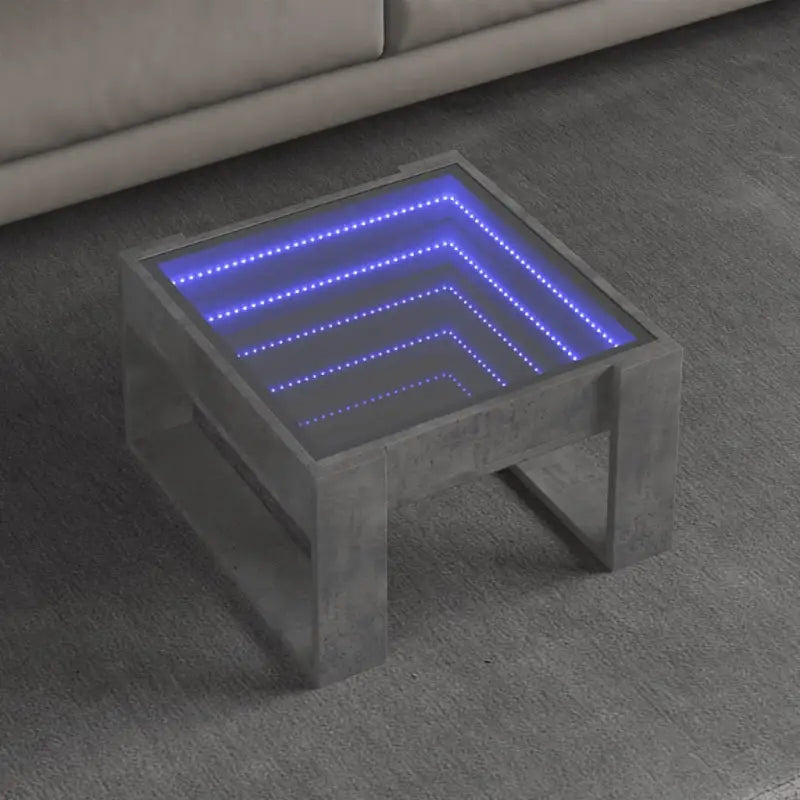 Salontafel met LED-infinity spiegel en bewerkt hout voor stabile stijl - Betongrijs / 1 / 50 cm - Salontafels