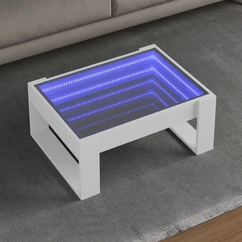 Salontafel met LED-infinity spiegel en bewerkt hout voor stabile stijl - Wit / 1 / 70 cm - Salontafels
