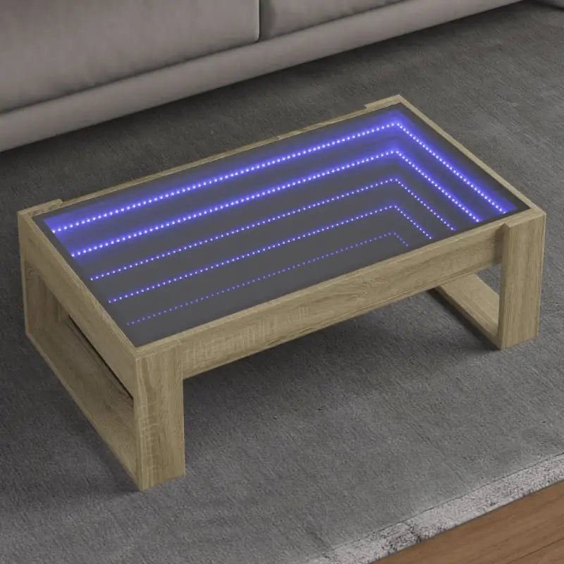 Salontafel met LED-infinity spiegel en bewerkt hout voor stabile stijl - Sonoma eiken / 1 / 90 cm - Salontafels