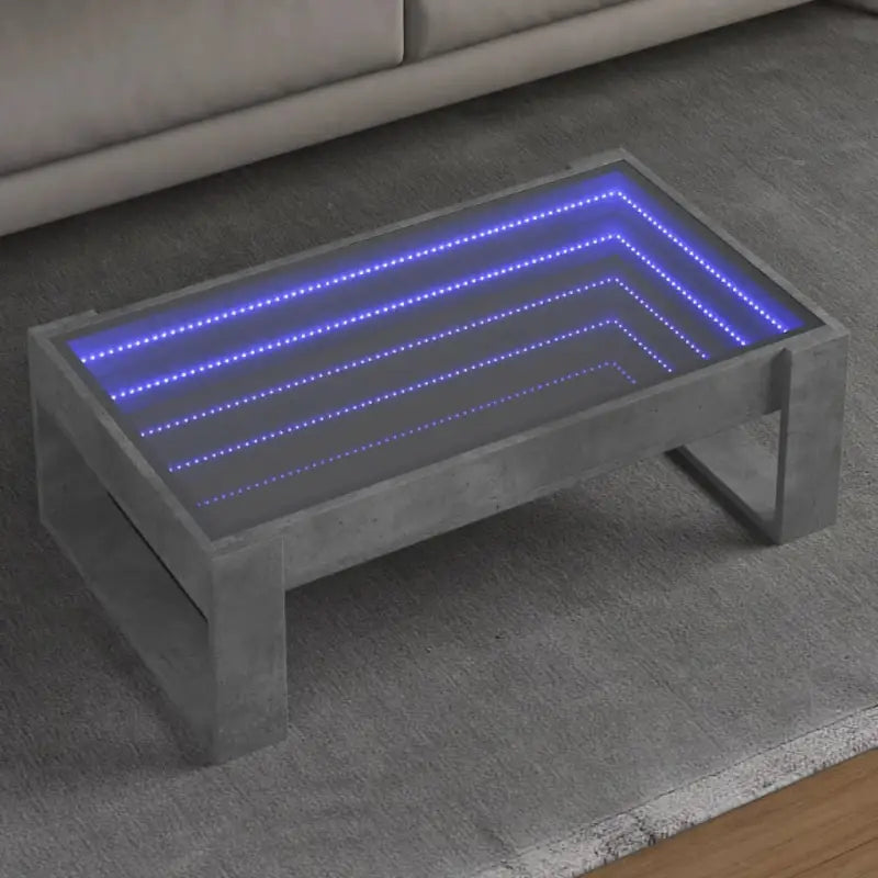 Salontafel met LED-infinity spiegel en bewerkt hout voor stabile stijl - Betongrijs / 1 / 90 cm - Salontafels