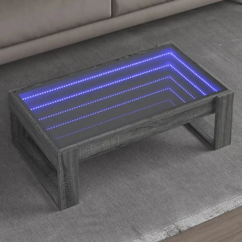 Salontafel met LED-infinity spiegel en bewerkt hout voor stabile stijl - Grijs sonoma / 1 / 90 cm - Salontafels