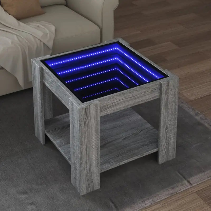 Salontafel met LED-infinity spiegel in grijs Sonoma bewerkt hout - Grijs sonoma / 1 / 53 cm - Salontafels