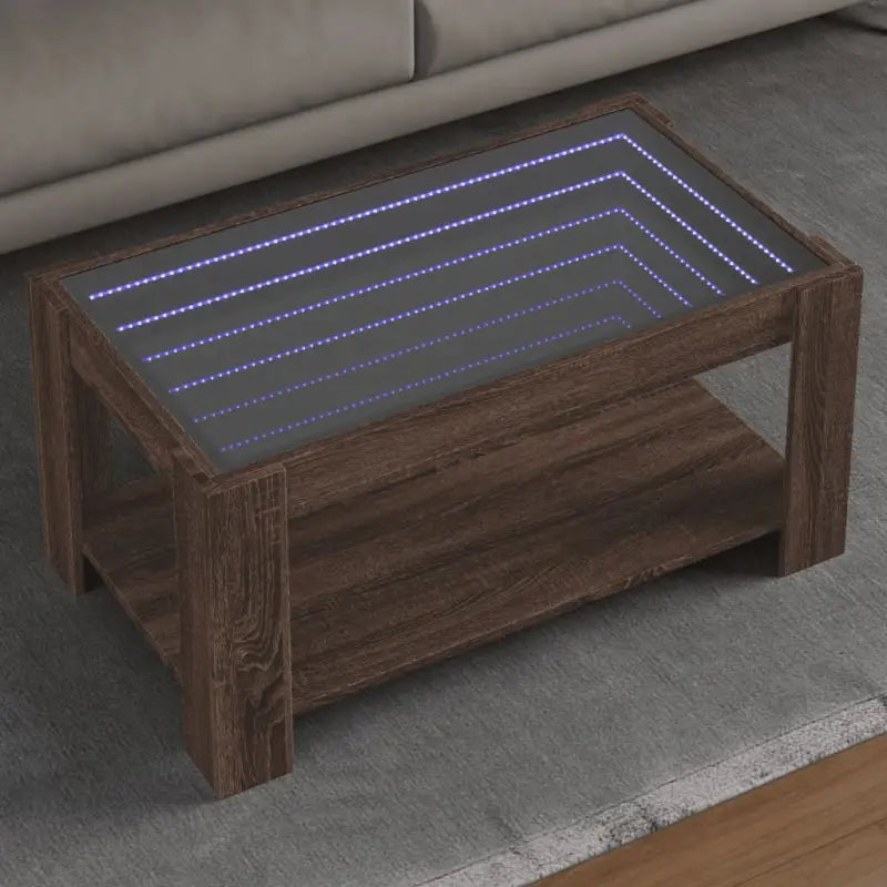 Salontafel met LED-infinity spiegel in grijs Sonoma bewerkt hout - bruin eikenkleur / 1 / 93 cm - Salontafels