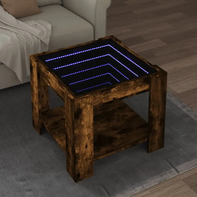 Salontafel met LED-infinity spiegel in grijs Sonoma bewerkt hout - Gerookt eiken / 1 / 53 cm - Salontafels