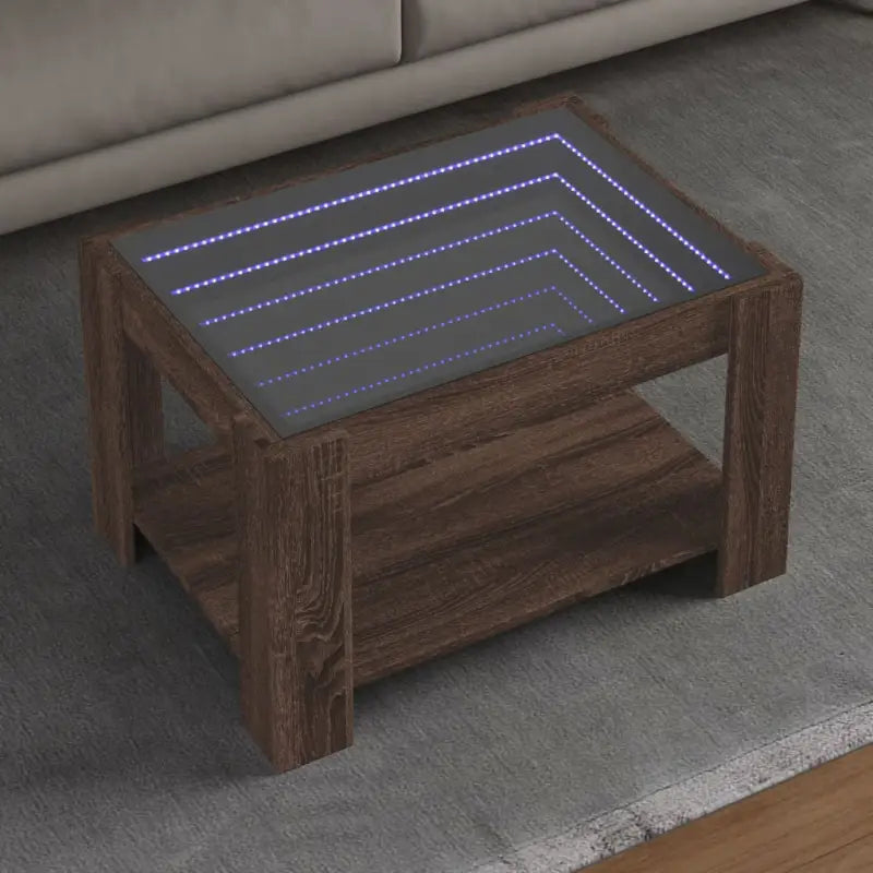 Salontafel met LED-infinity spiegel in grijs Sonoma bewerkt hout - bruin eikenkleur / 1 / 73 cm - Salontafels
