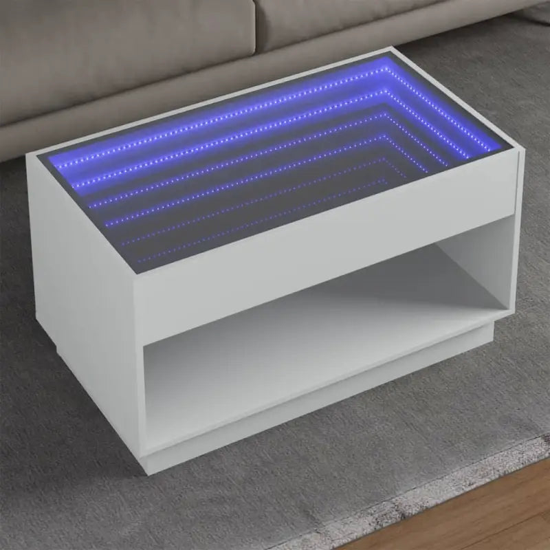 Salontafel met LED-infinity spiegel in grijs sonoma van bewerkt hout - Wit / 1 / 90 cm - Salontafels