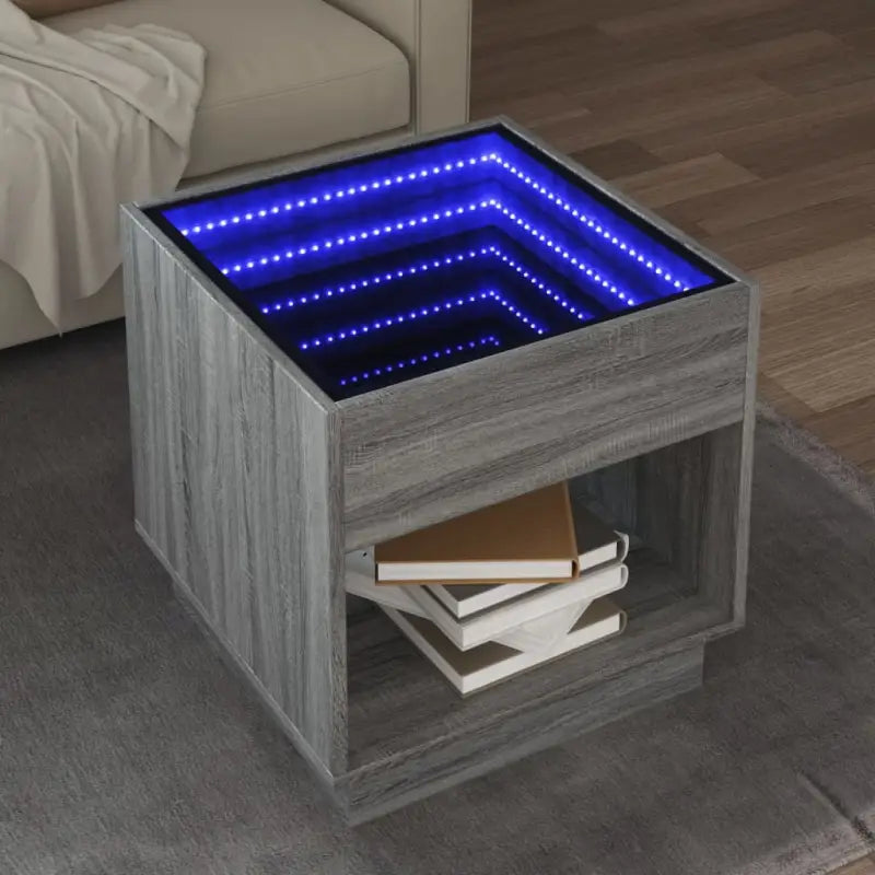 Salontafel met LED-infinity spiegel in grijs sonoma van bewerkt hout - Grijs sonoma / 1 / 50 cm - Salontafels