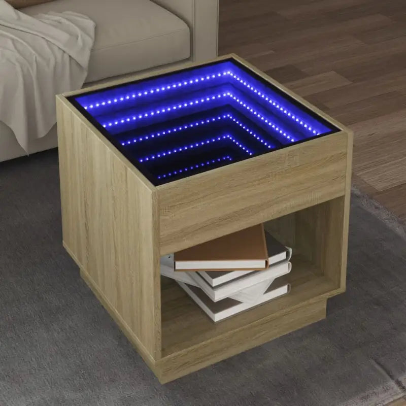 Salontafel met LED-infinity spiegel in grijs sonoma van bewerkt hout - Sonoma eiken / 1 / 50 cm - Salontafels