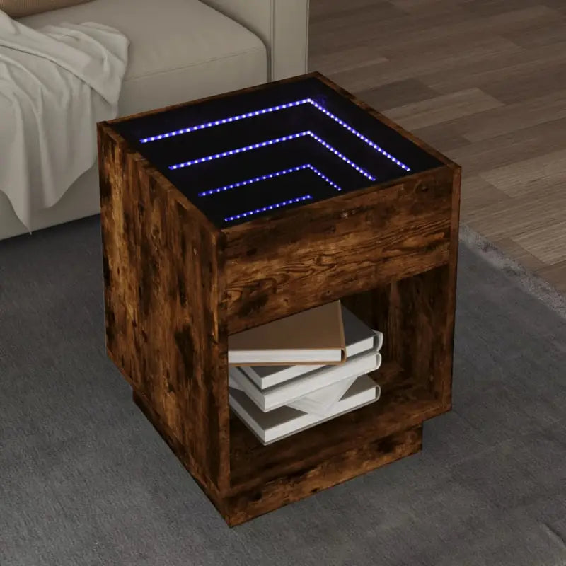 Salontafel met LED-infinity spiegel in grijs sonoma van bewerkt hout - Gerookt eiken / 1 / 40 cm - Salontafels