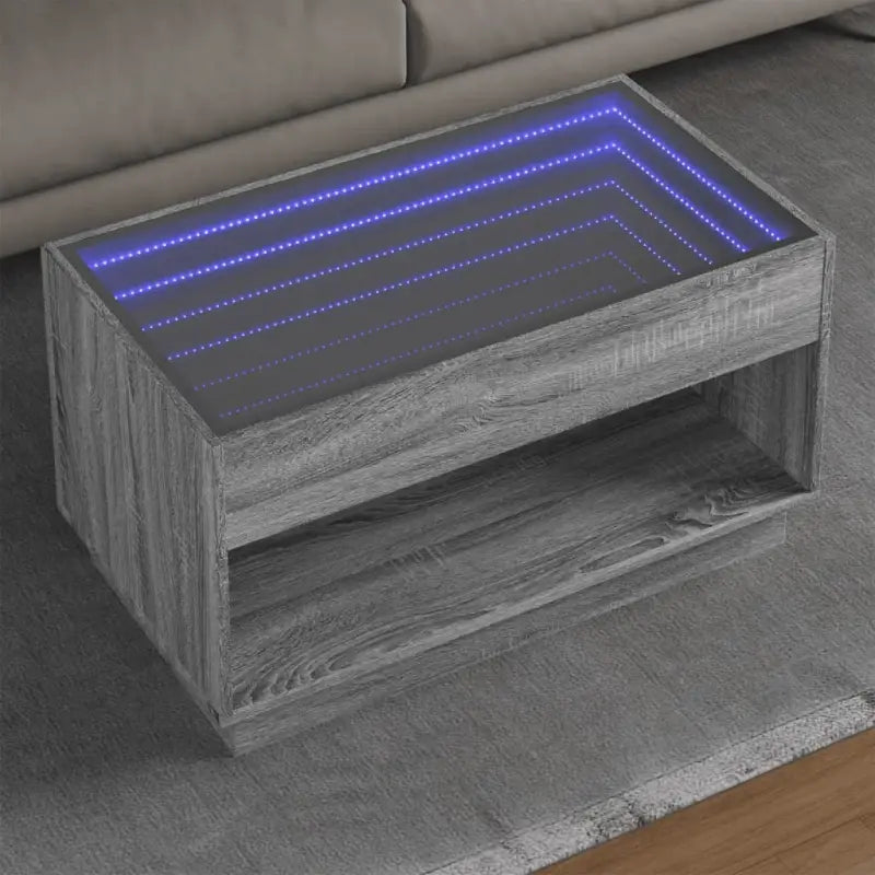 Salontafel met LED-infinity spiegel in grijs sonoma van bewerkt hout - Grijs sonoma / 1 / 90 cm - Salontafels