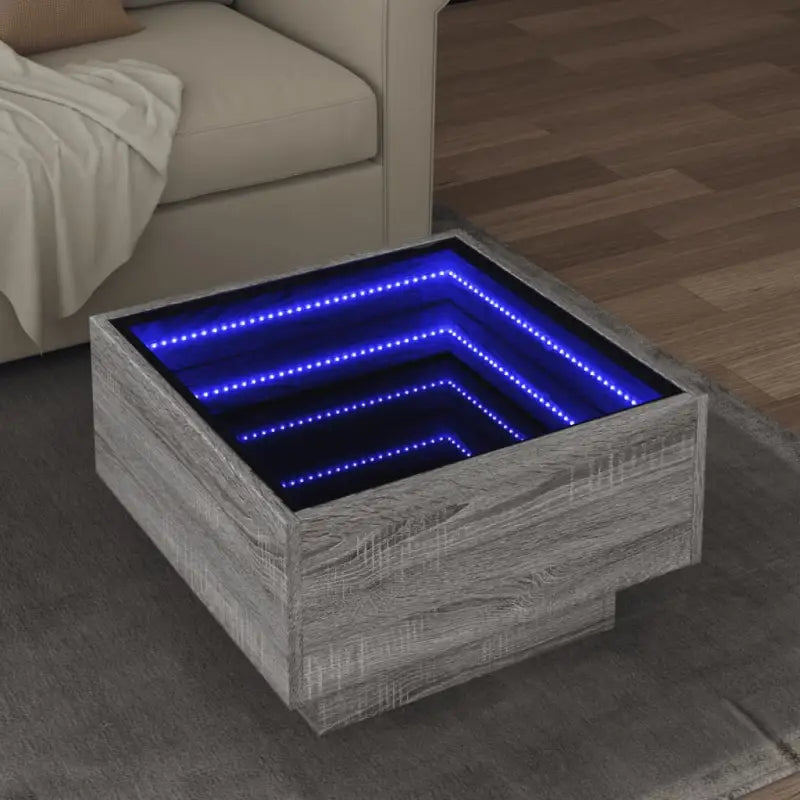 Salontafel met LED-infinity spiegel van bewerkt hout voor elke ruimte - Grijs sonoma / 50 x 50 x 30 cm / 1 - Salontafels
